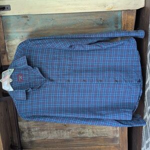 Untuckit 100% Cotton Blue Plaid Button Down Flannel Shirt - Men's Large